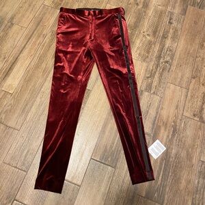 ASOS Red Velvet Track Pants with Black Side Stripe